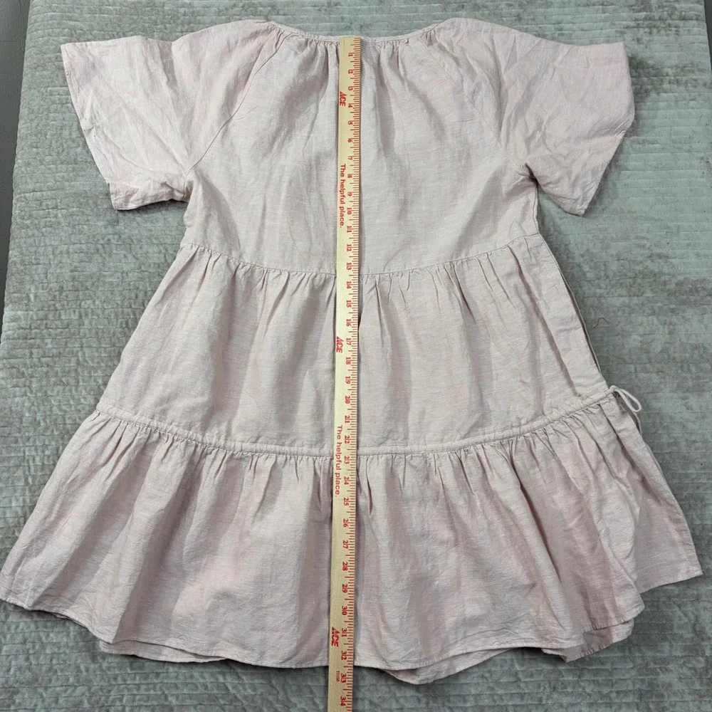 Madewell‎ Pink Linen Blend Tiered Mini Dress V-Neck Short Sleeve NE769 Large
